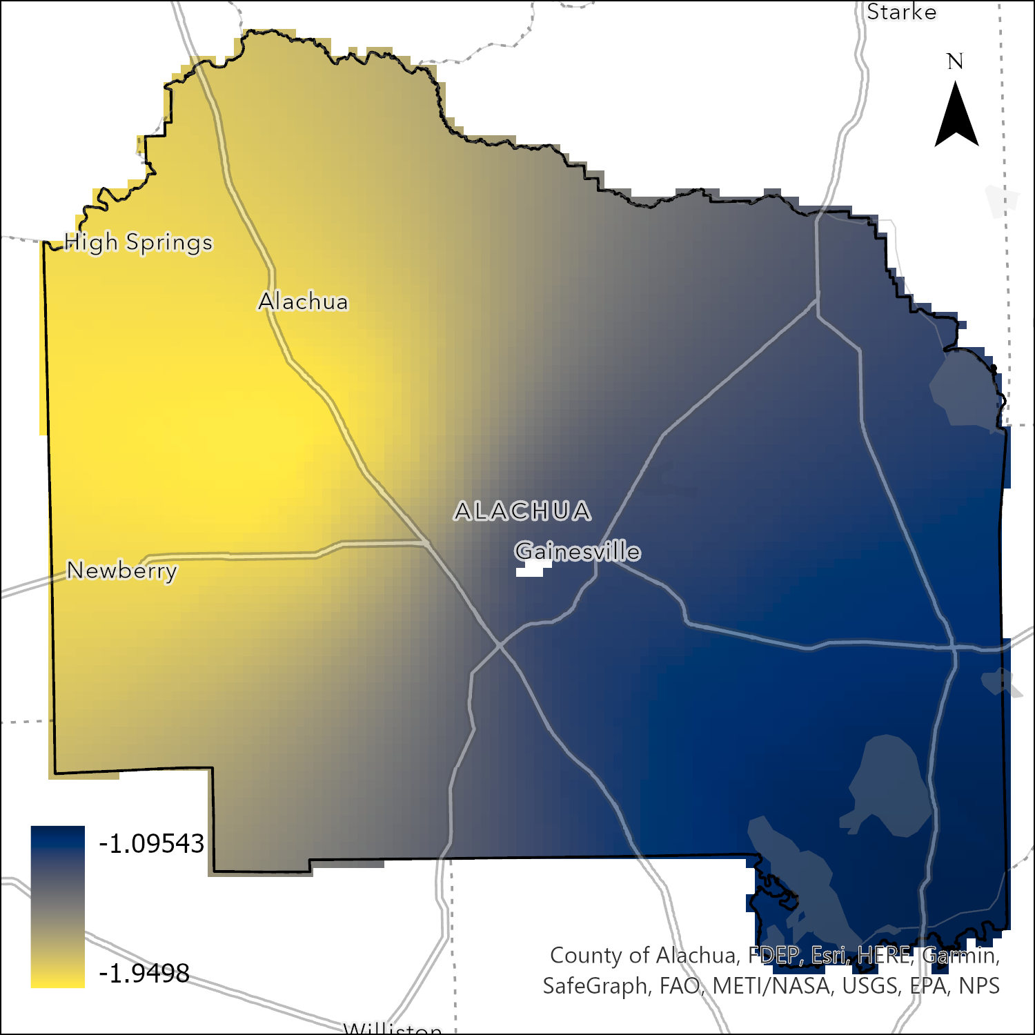 Spatial variation of model parameter mapped