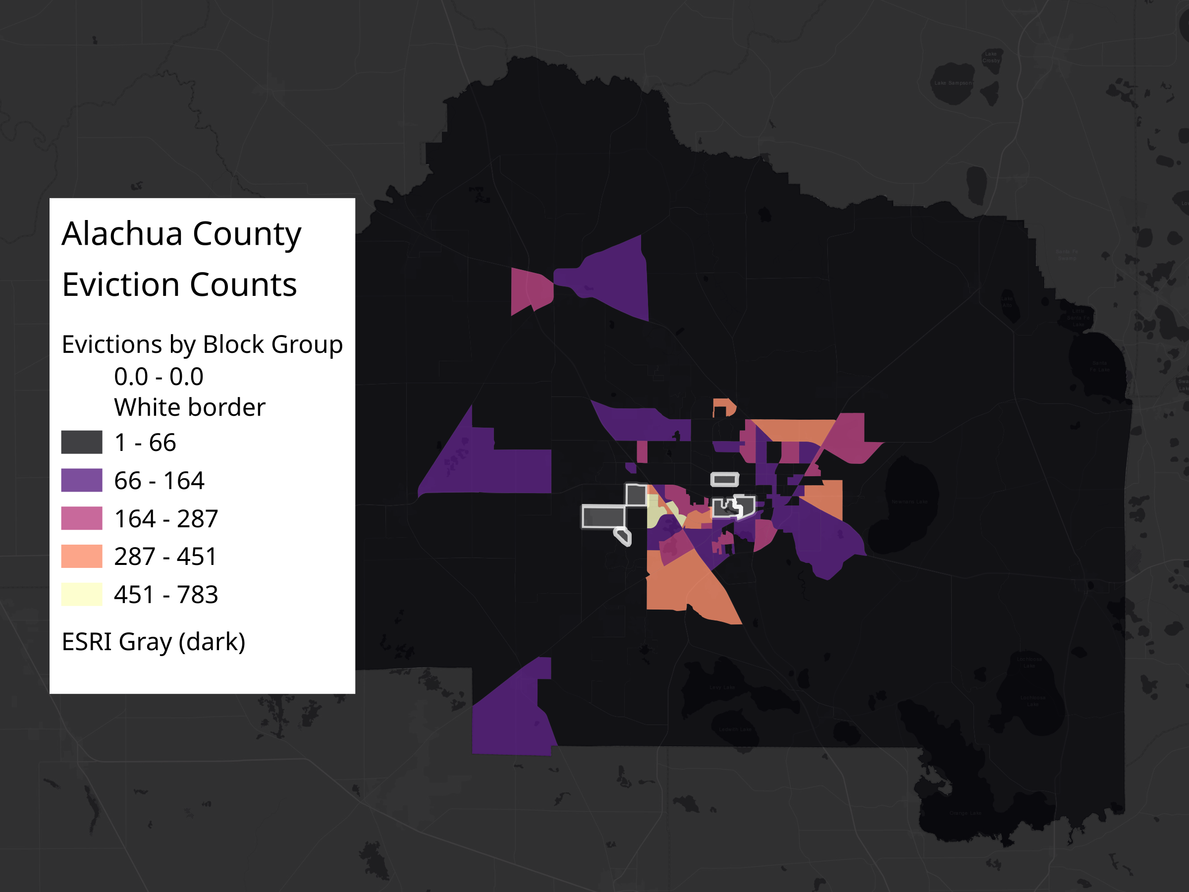 Evictions by block group in Alachua County